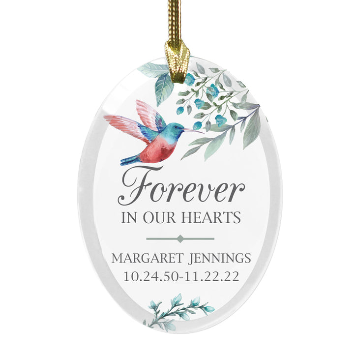 Forever In Our Hearts Personalized Humming Bird Oval Jade Glass Ornament