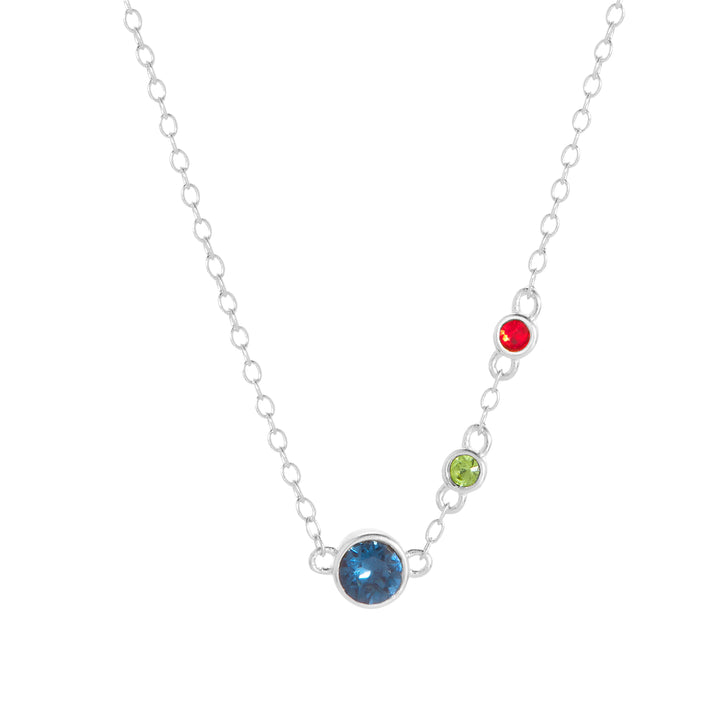 Three Birthstone Bezel Set Mother and Child Necklace