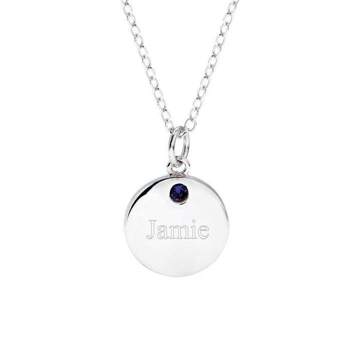 Sterling Silver Single CZ Petite Round Tag Birthstone Pendant