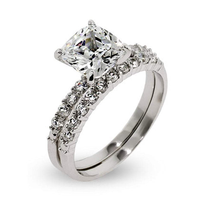 Thin Princess Cut CZ Wedding Ring Set