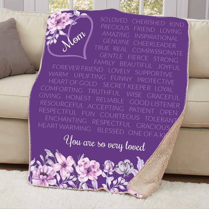 Purple Heart and Flowers Sherpa Lined Throw