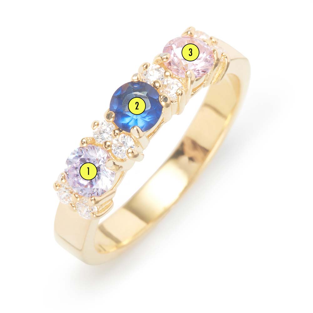 3 Stone Birthstone and CZ Gold Ring