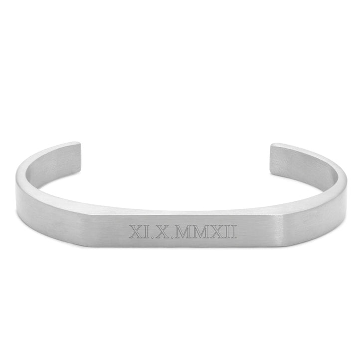 Roman Numeral Men's Brushed Stainless Steel Rectangle Cuff Bracelet