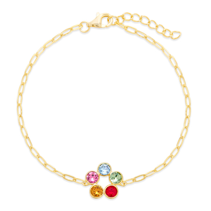 Custom Paperclip Chain Five Stone Gold Bezel Birthstone Bracelet