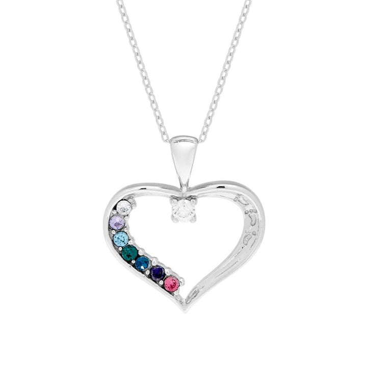 7 Stone Custom Birthstone Mothers Heart Pendant