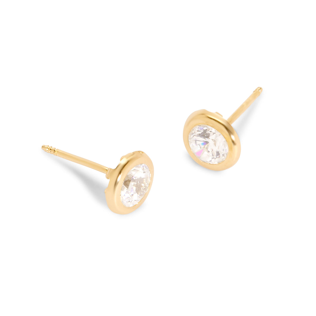 14K Gold Round Bezel CZ 5mm Stud Earrings