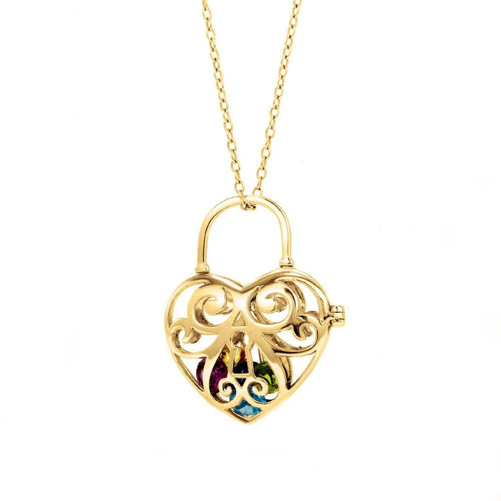 Gold Locked Heart 4mm Round Birthstone Locket