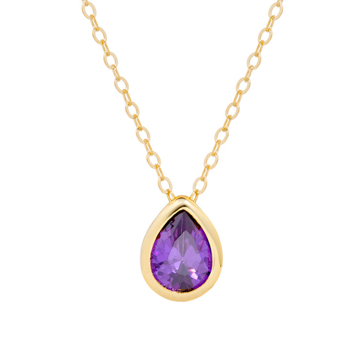 Gold Plated February Pear Cut Bezel Birthstone Necklace