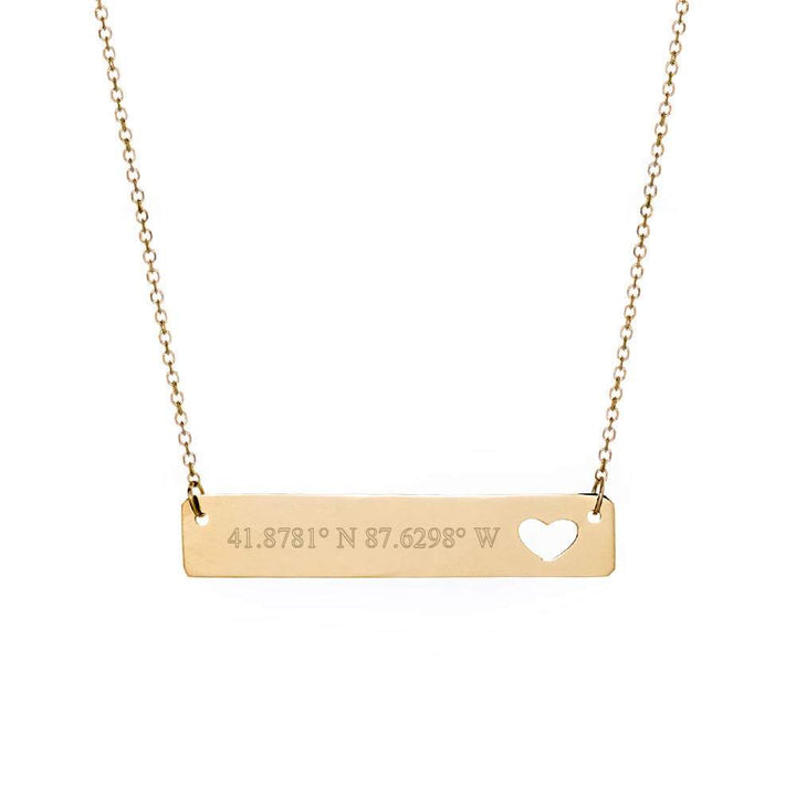 Custom Coordinate 14K Gold Heart Cut Out Name Bar Necklace