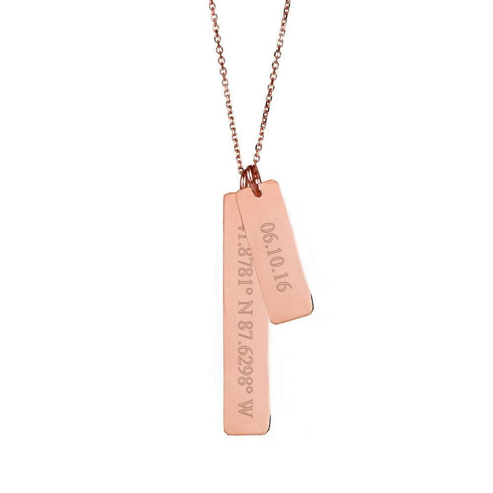 Custom Coordinate and Date Double Vertical Rose Gold Bar (left to right)