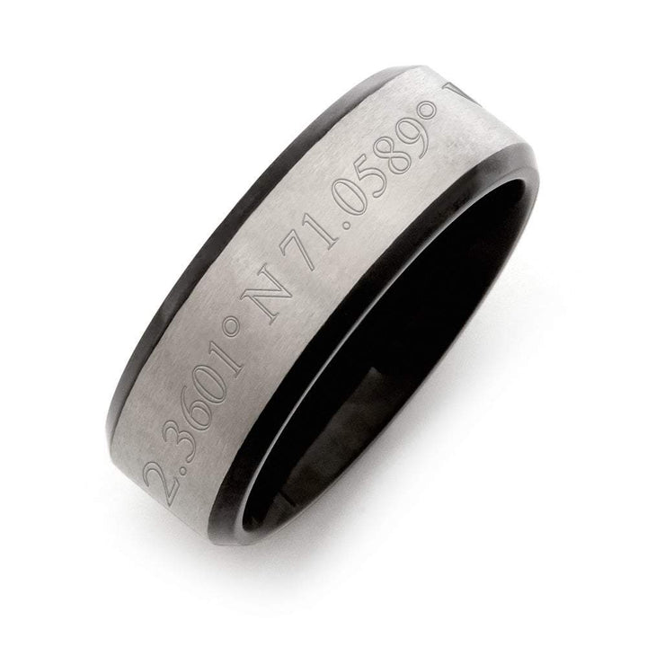 Custom Coordinate Men's Brushed Silver and Black Titanium Band