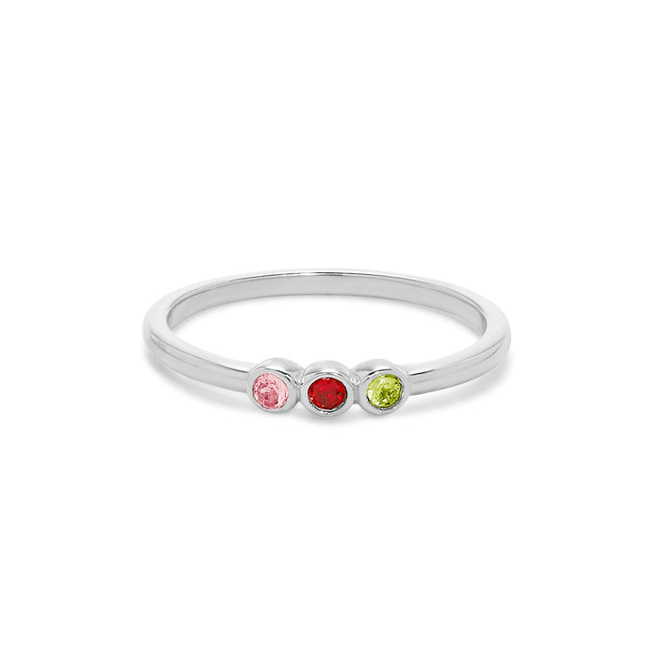 3 Stone Silver Bezel Set Birthstone Ring