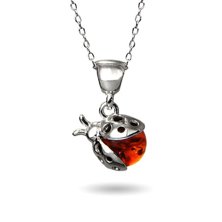 Genuine Baltic Honey Amber Sterling Silver Ladybug Pendant