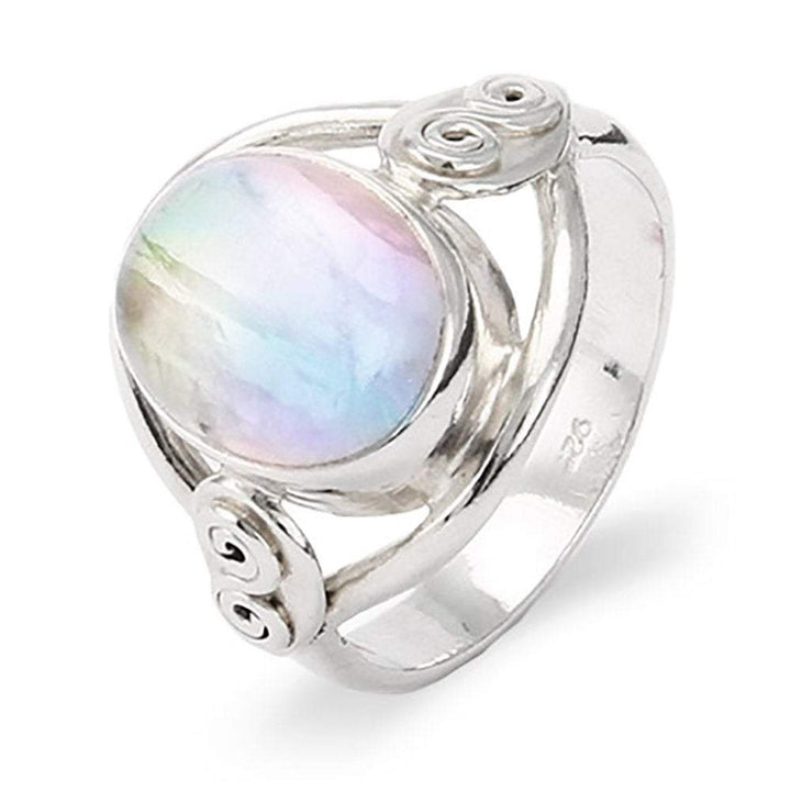 Sterling Silver Oval Rainbow Moonstone Ring