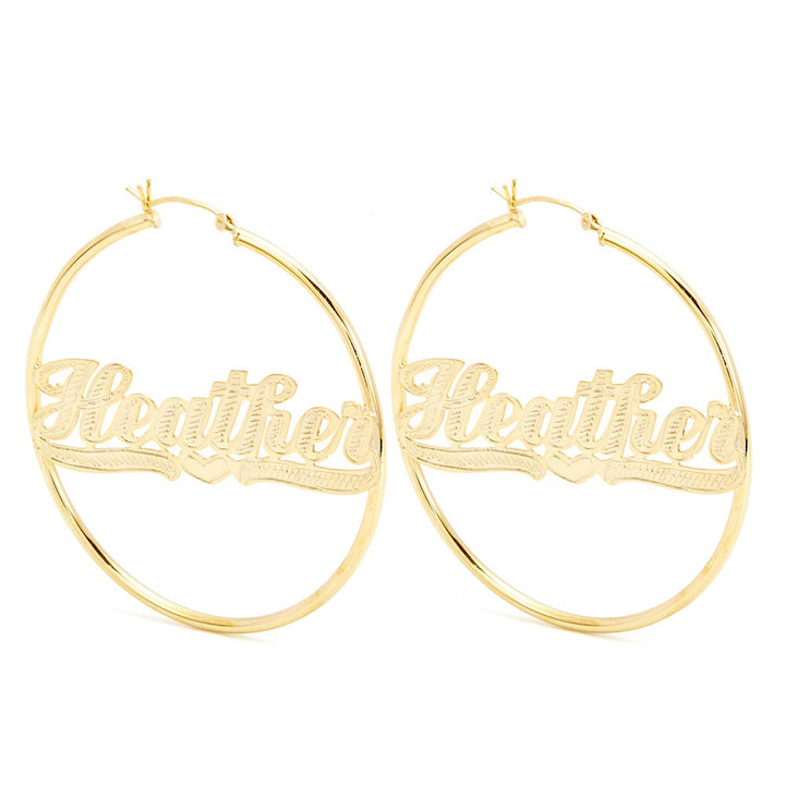 Large Gold Classic Style Script Name Earrings