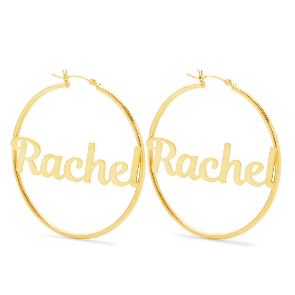 Magnolia Script Gold Name Hoops