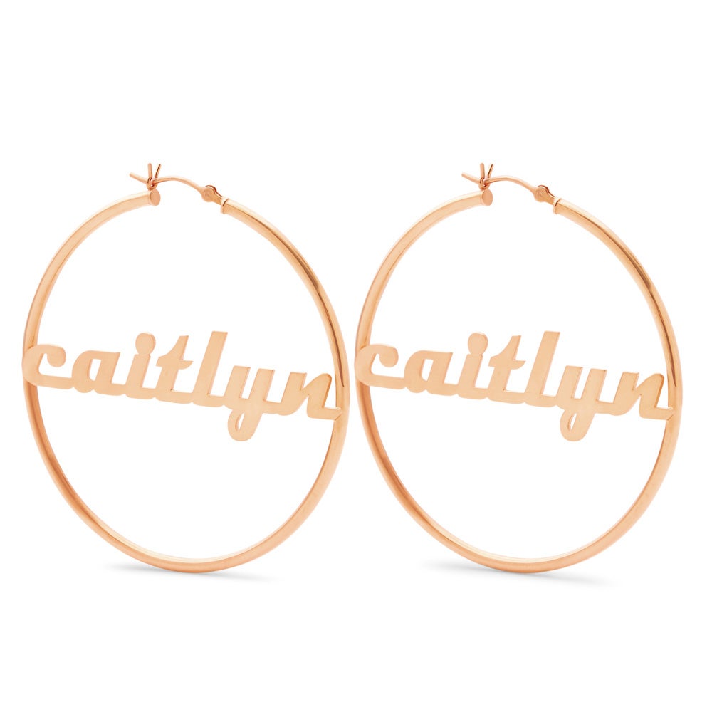 Modern Script Rose Gold Name Hoops