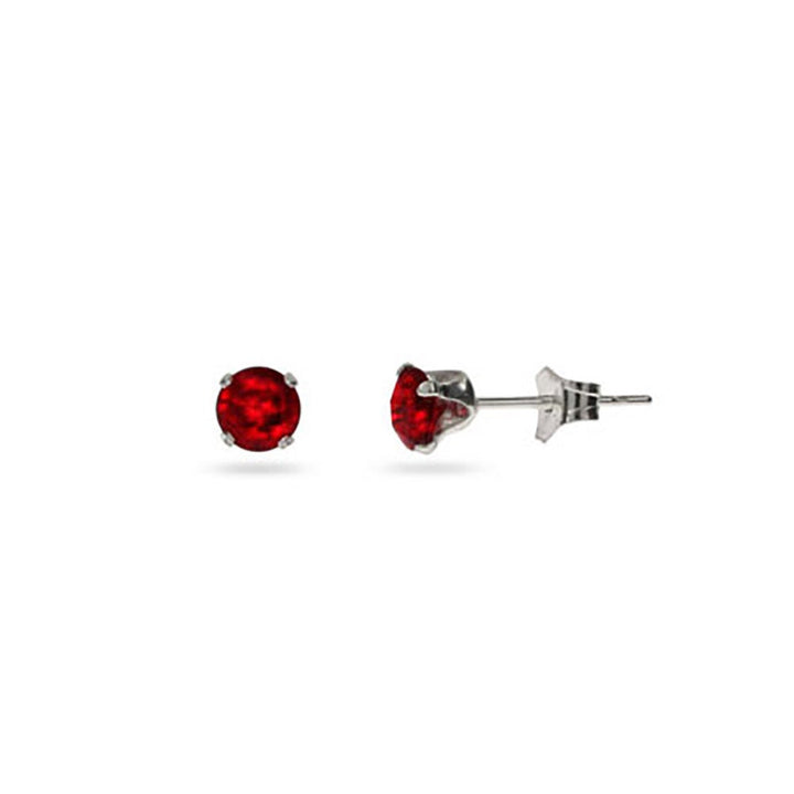 Sterling Silver 4 mm Garnet Cubic Zirconia Stud Earrings