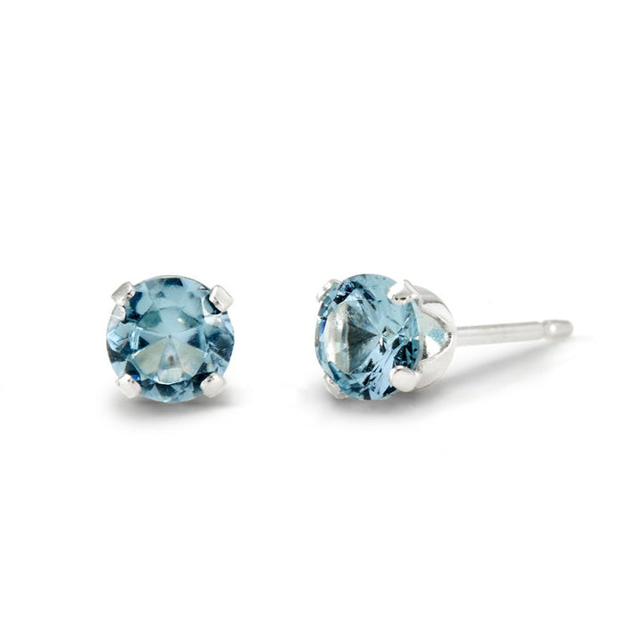 Sterling Silver 4 mm Aquamarine Cubic Zirconia Stud Earrings