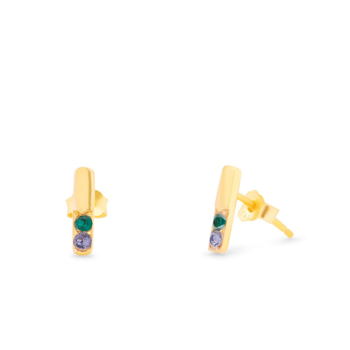 2 Stone Gold Bar Birthstone Earrings