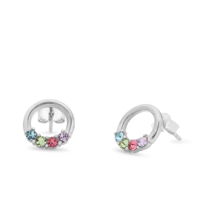 4 Stone Silver Eternity Circle Birthstone Earrings