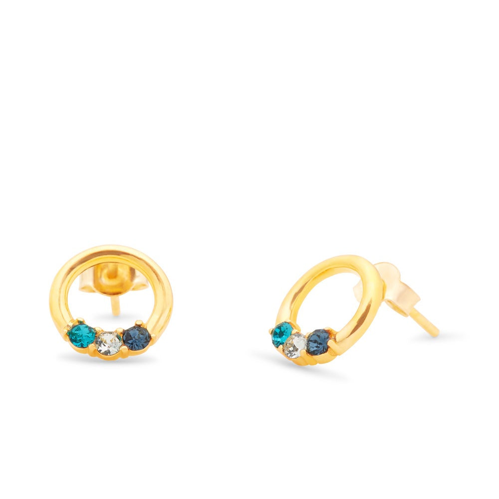 3 Stone Gold Eternity Circle Birthstone Earrings