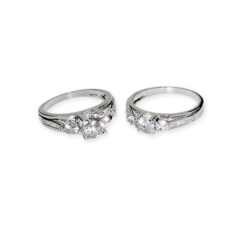 Past Present &amp; Future Wedding CZ Ring Set