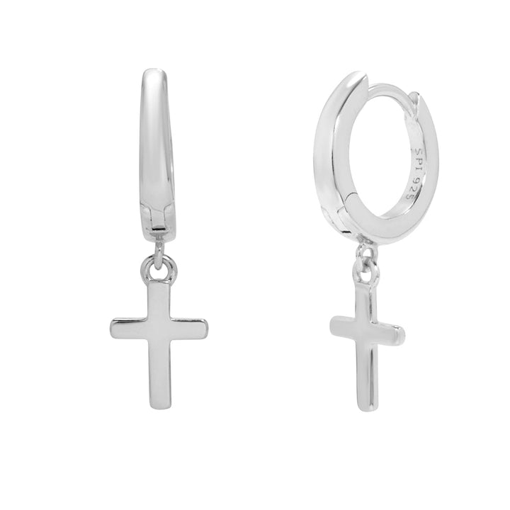 Sterling Silver Cross Charm Huggie Earrings