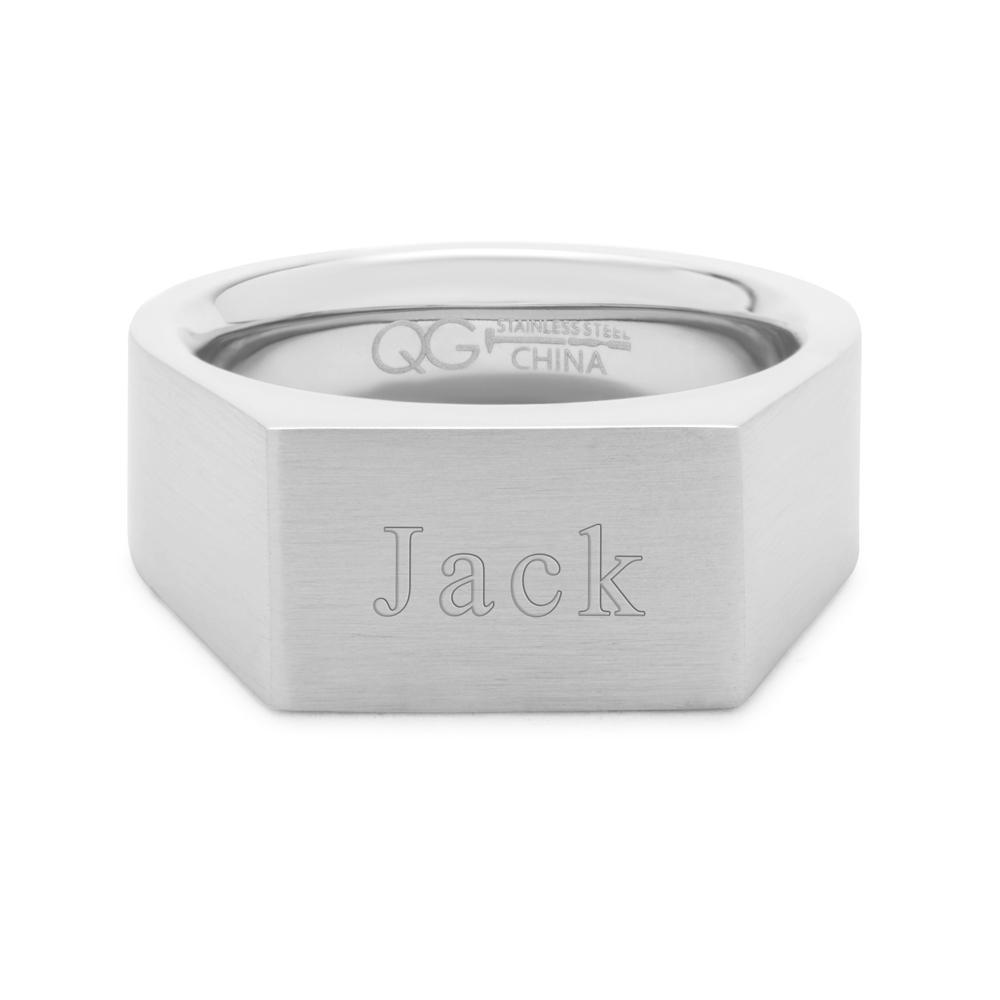 Men's Brushed Stainless Steel Rectangle Signet Ring