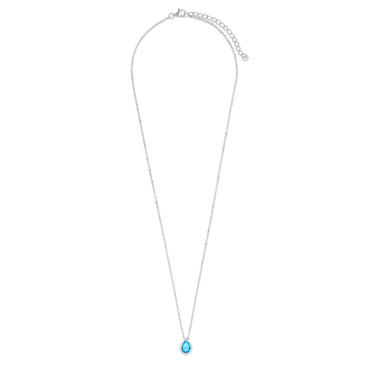 Sterling Silver March Pear Cut Bezel Birthstone Necklace