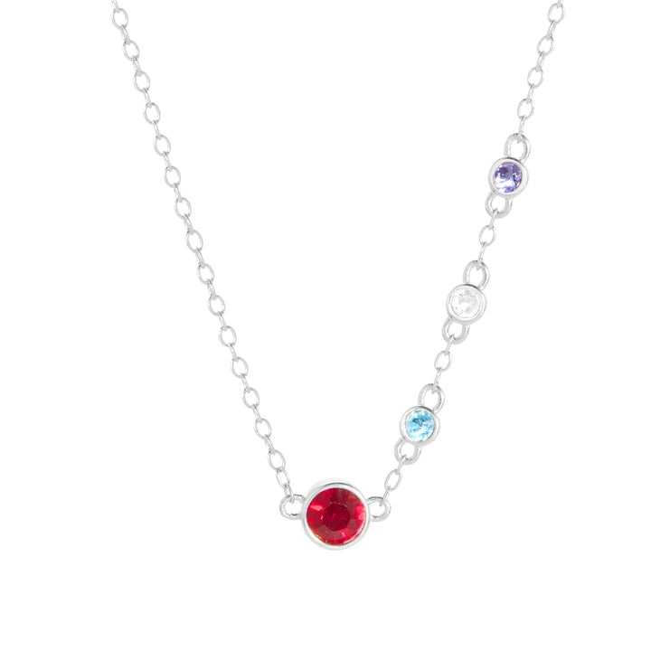 Four Birthstone Bezel Set Mother and Child  Necklace