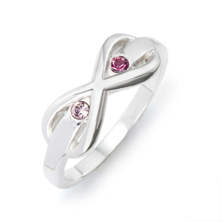 2 Stone Sterling Silver Infinity Birthstone Ring