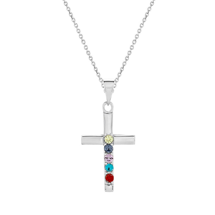 5 Stone Silver Cross Birthstone Pendant