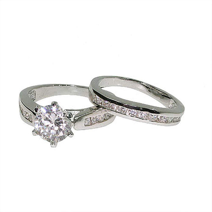 Stunning Brilliant Cut Channel Set CZ Engagement Ring Set