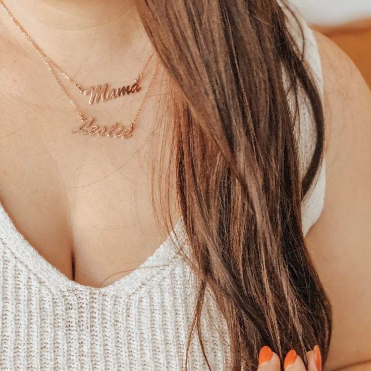 Thin Script Style Gold Nameplate Necklace