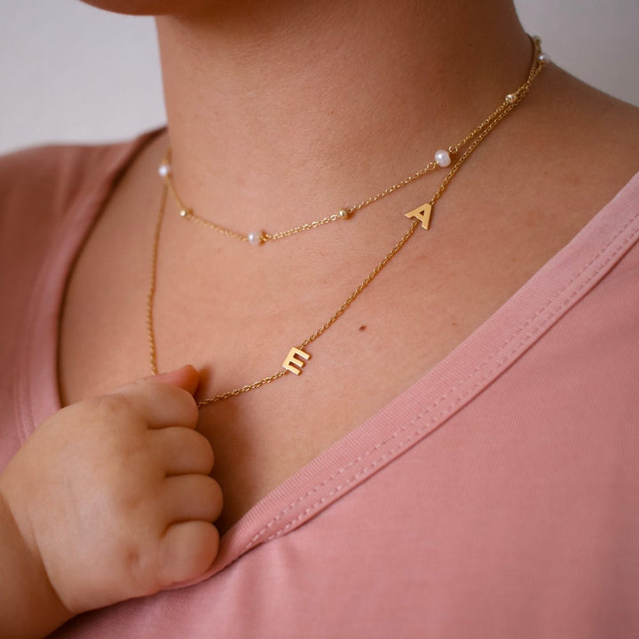 2 Letter Gold Sideways Initial Necklace