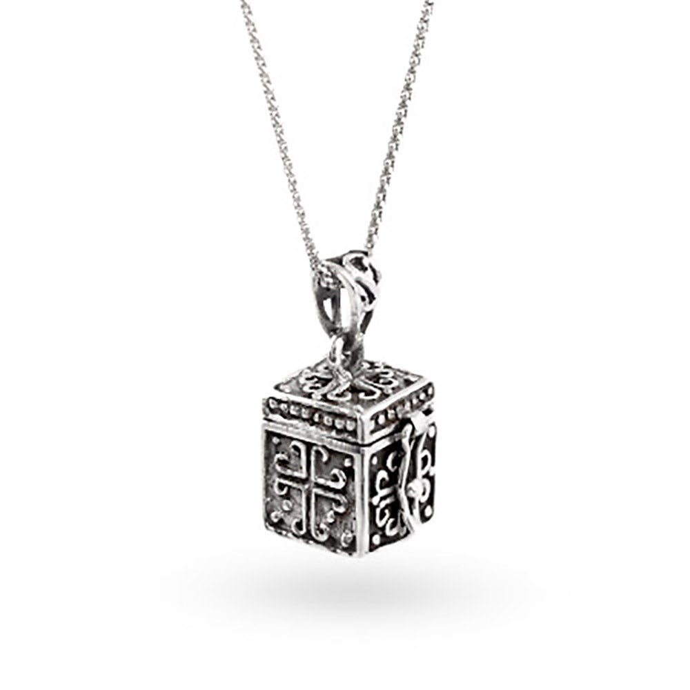 Sterling Silver Religious Prayer Box Pendant