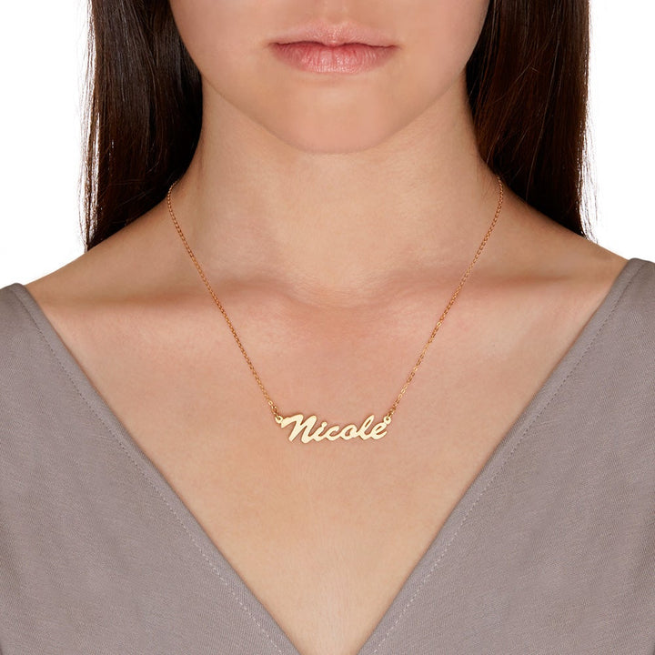 Thin Script Style Gold Nameplate Necklace