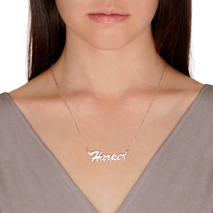 Thin Script Sterling Silver Nameplate Necklace