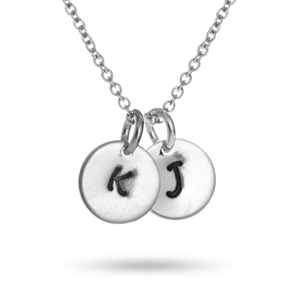 Hand Stamped Double Tag Mini Initial Necklace