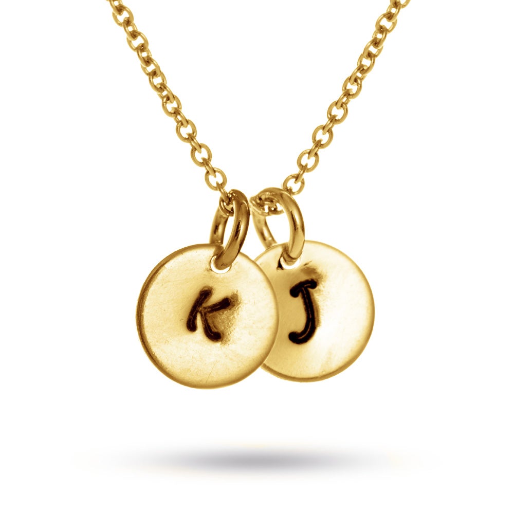 Hand Stamped Double Tag Gold Mini Initial Necklace