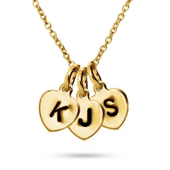 Hand Stamped Gold Triple Heart Tag Mini Initial Necklace