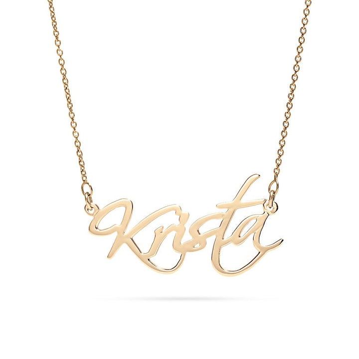 14K Gold Fancy Script Nameplate Necklace