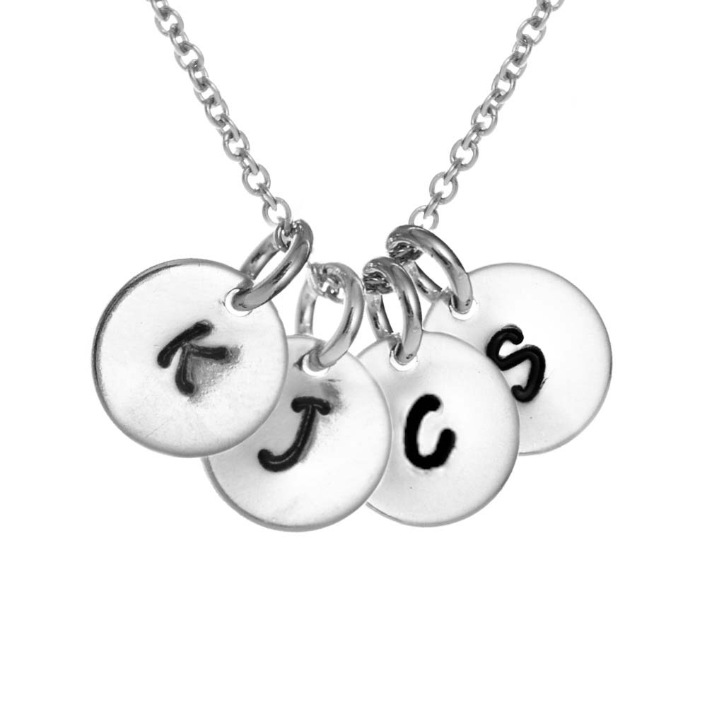 Hand Stamped Four Charm Mini Initial Necklace