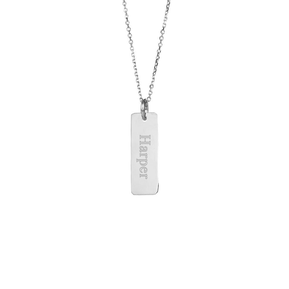 Engravable Petite Vertical Silver Bar Necklace (left to right)