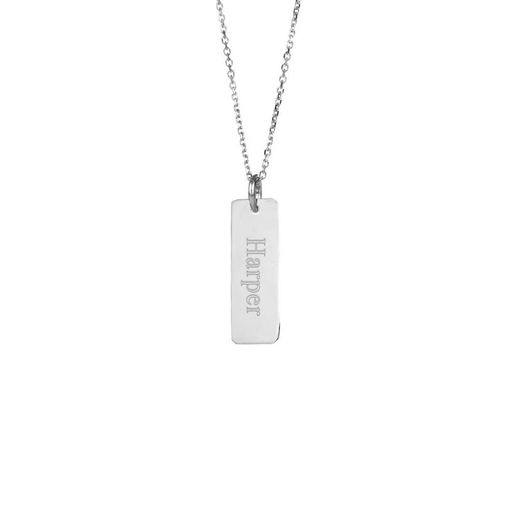 Engravable Petite Vertical Silver Bar Necklace (left to right)