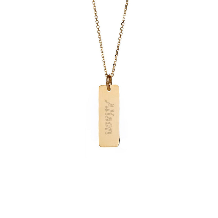 Engravable Petite Vertical Gold Bar Necklace (left to right)