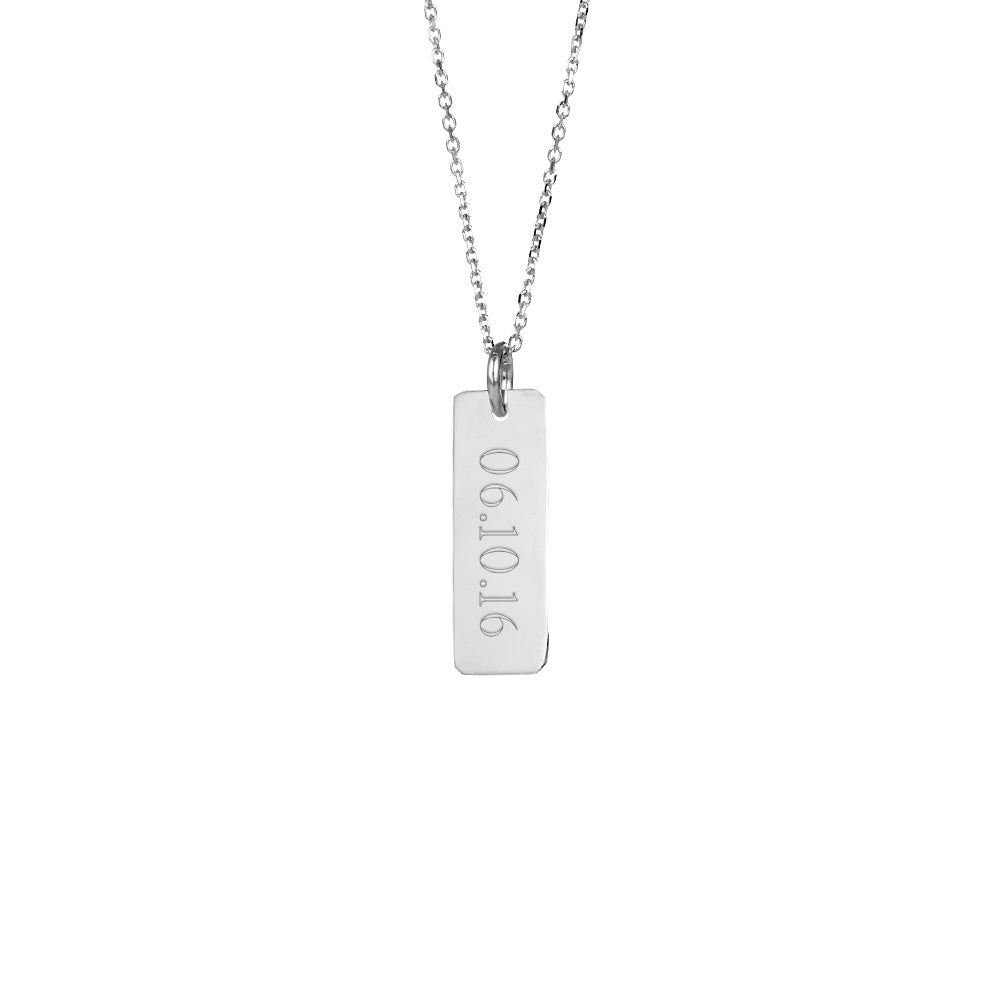 Custom Date Petite Vertical Silver Bar Necklace (left to right)