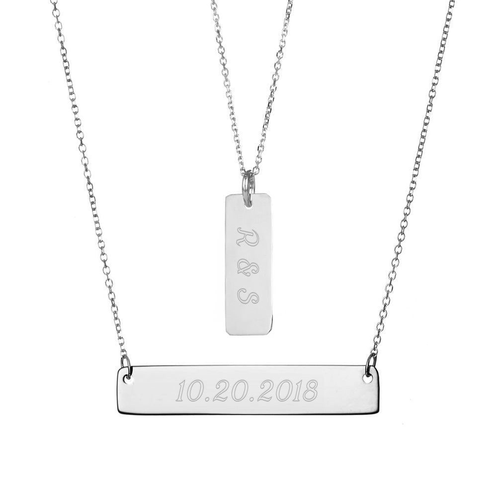 Layered Silver Name Bar Necklace (left to right)