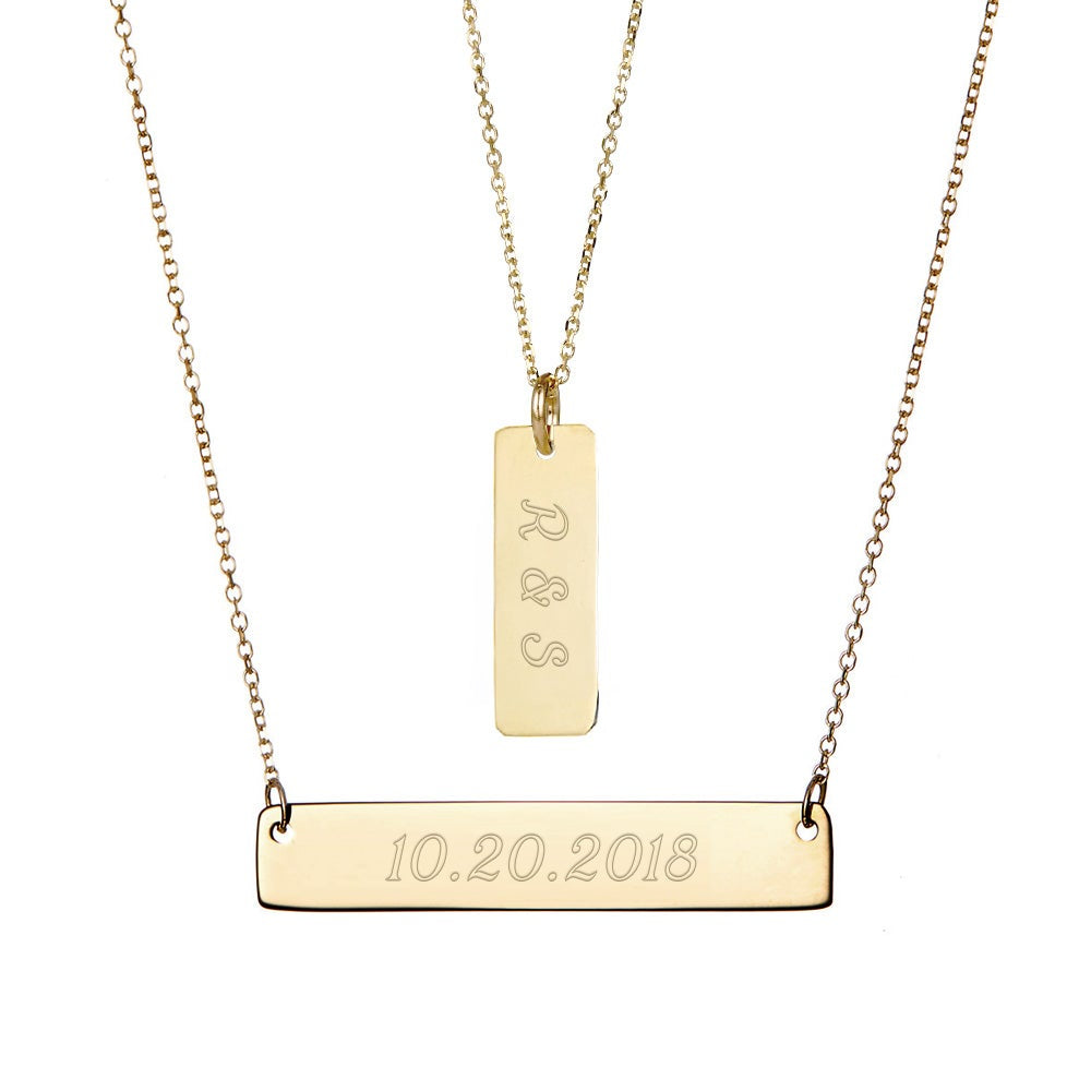 Layered Gold Name Bar Necklace (left to right)